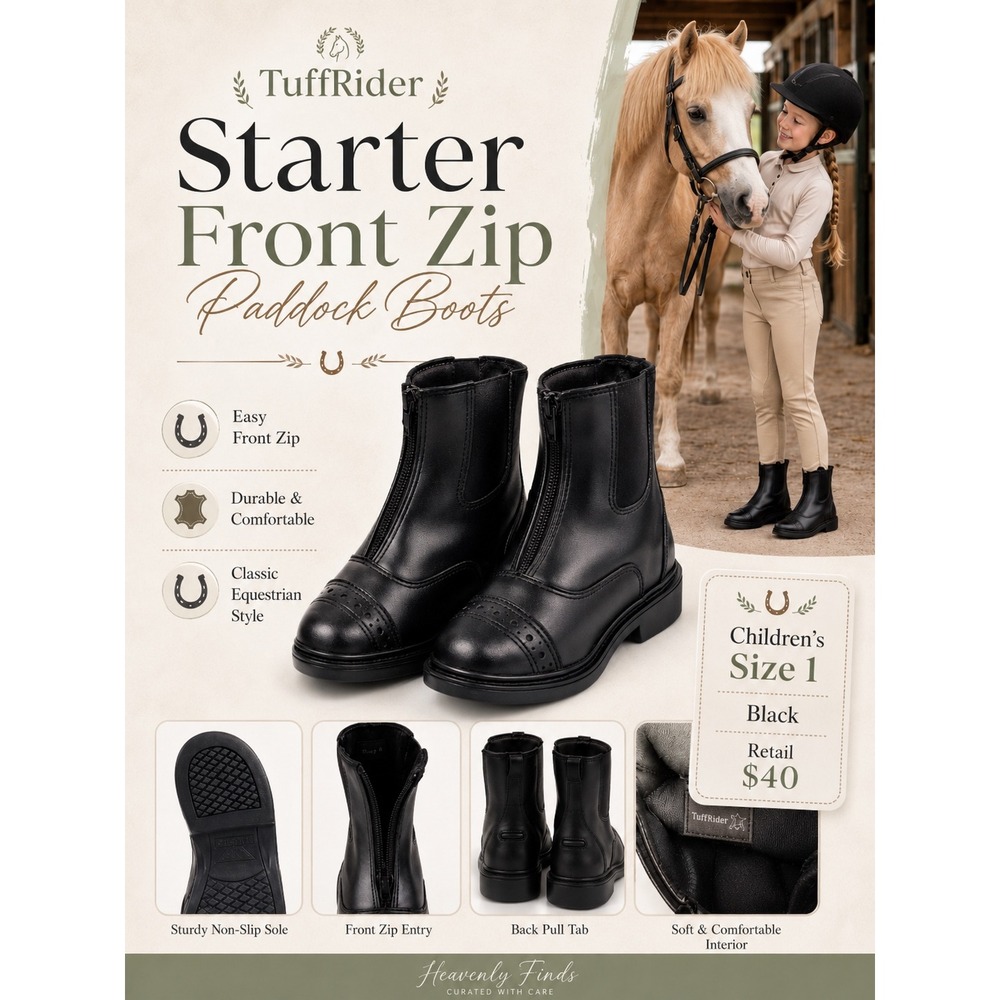 TuffRider Starter Front Zip Paddock Boots Size 1 Black Equestrian Riding Boots